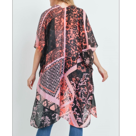 NEW Pink Patchwork Multi Print Kimono Cardigan - Picture 4 of 7